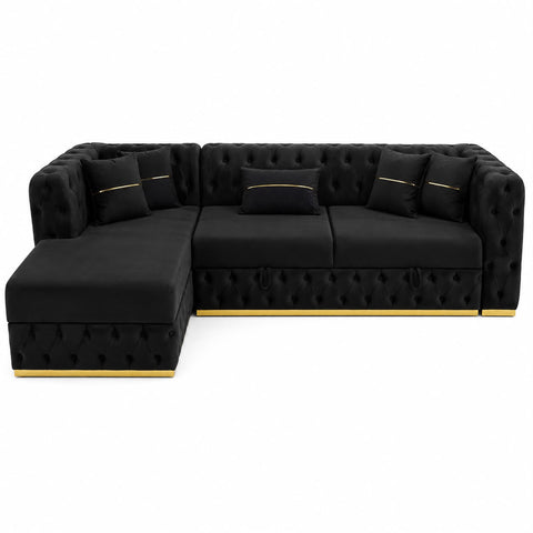 Coltar EXTENSIBIL LUNA Tip L SEZLONG STANGA , NEGRU CU GOLD 290 x 150 cm