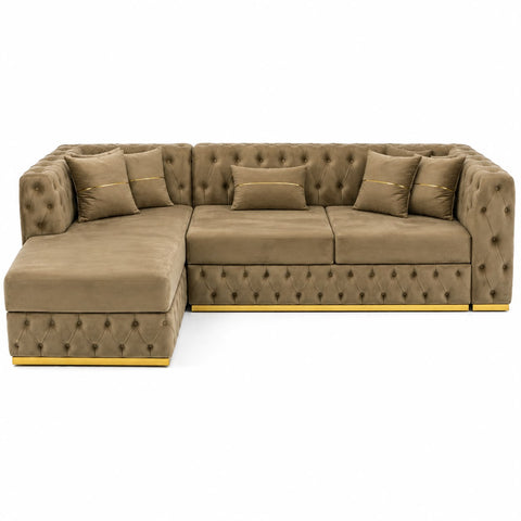 Coltar EXTENSIBIL LUNA Tip L SEZLONG STANGA , CAPUCINO CU GOLD 290 x 150 cm