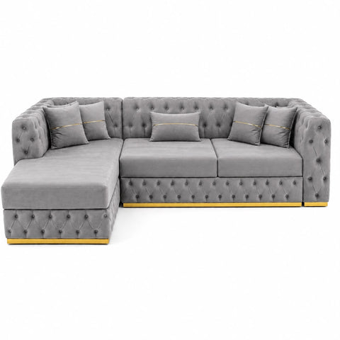 Coltar EXTENSIBIL LUNA Tip L SEZLONG STANGA , GRI CU GOLD 290 x 150 cm