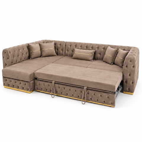 Coltar EXTENSIBIL LUNA Tip L SEZLONG STANGA , CAPUCINO CU GOLD 290 x 150 cm