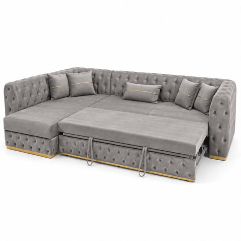Coltar EXTENSIBIL LUNA Tip L SEZLONG STANGA , GRI CU GOLD 290 x 150 cm