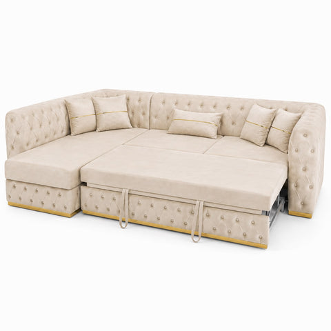 Coltar EXTENSIBIL LUNA Tip L SEZLONG STANGA , BEJ CU GOLD 290 x 150 cm