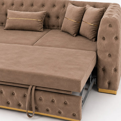 Coltar EXTENSIBIL LUNA Tip L SEZLONG STANGA , CAPUCINO CU GOLD 290 x 150 cm