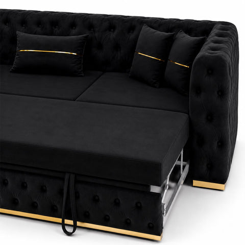Coltar EXTENSIBIL LUNA Tip L SEZLONG STANGA , NEGRU CU GOLD 290 x 150 cm