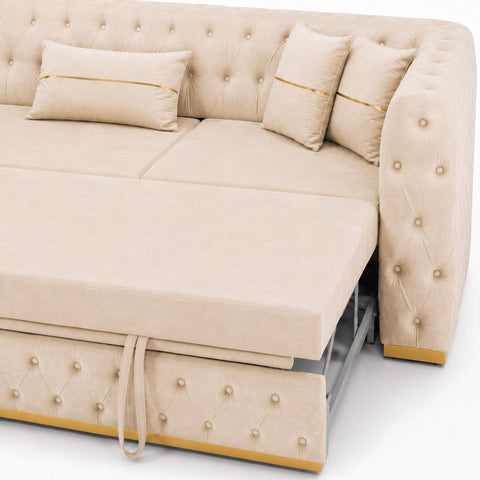 Coltar EXTENSIBIL LUNA Tip L SEZLONG STANGA , BEJ CU GOLD 290 x 150 cm