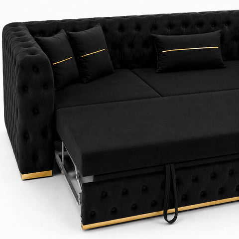Coltar EXTENSIBIL LUNA Tip L SEZLONG DREAPTA , NEGRU CU GOLD 290 x 150 cm