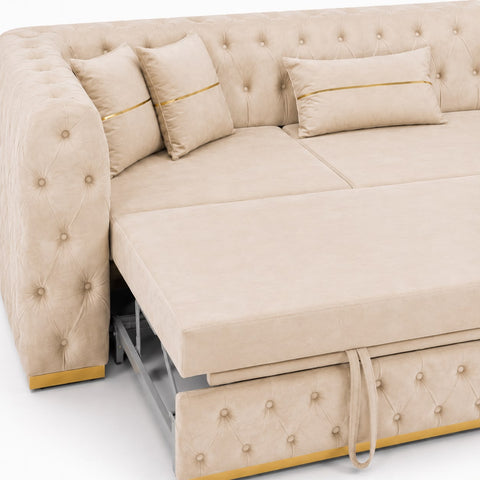 Coltar EXTENSIBIL LUNA Tip L SEZLONG DREAPTA , BEJ CU GOLD 290 x 150 cm