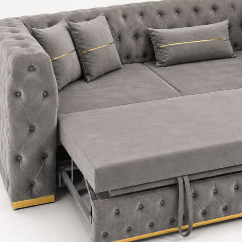 Coltar EXTENSIBIL LUNA Tip L SEZLONG DREAPTA , GRI CU GOLD 290 x 150 cm