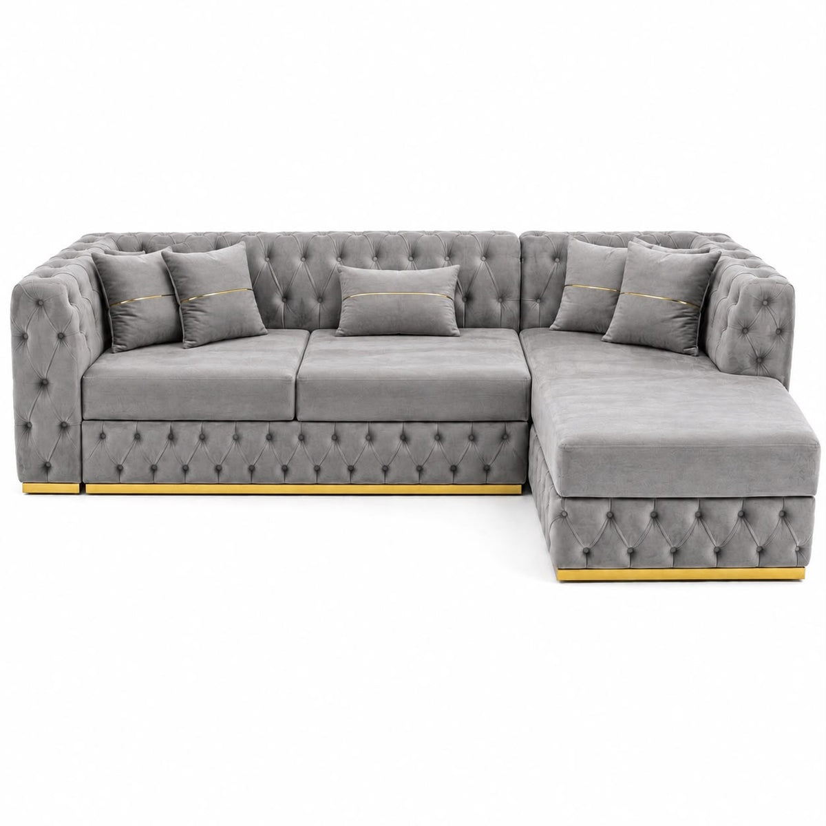 Coltar EXTENSIBIL LUNA Tip L SEZLONG DREAPTA , GRI CU GOLD 290 x 150 cm