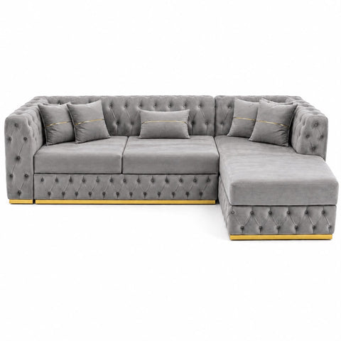 Coltar EXTENSIBIL LUNA Tip L SEZLONG DREAPTA , GRI CU GOLD 290 x 150 cm