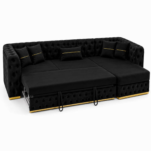 Coltar EXTENSIBIL LUNA Tip L SEZLONG DREAPTA , NEGRU CU GOLD 290 x 150 cm