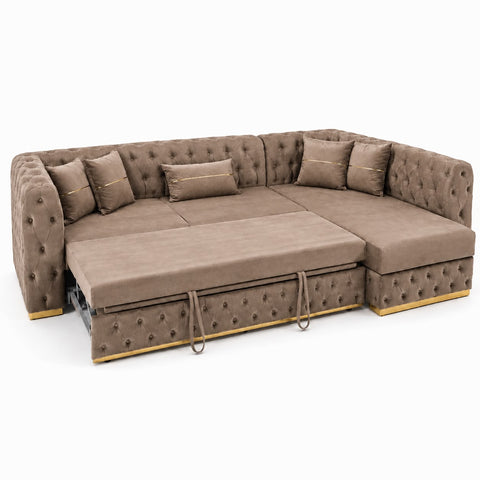 Coltar EXTENSIBIL LUNA Tip L SEZLONG DREAPTA , CAPUCINO CU GOLD 290 x 150 cm