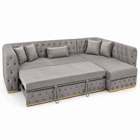 Coltar EXTENSIBIL LUNA Tip L SEZLONG DREAPTA , GRI CU GOLD 290 x 150 cm