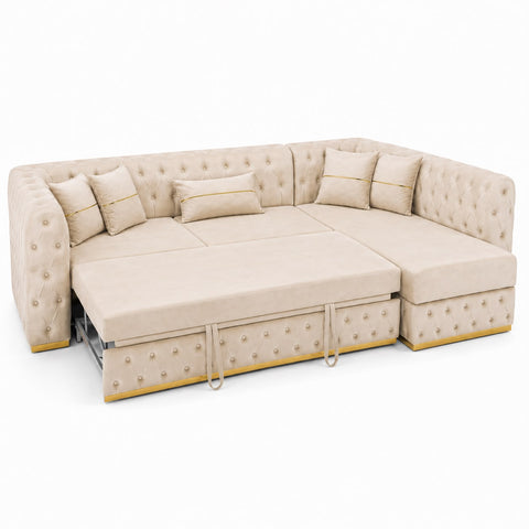 Coltar EXTENSIBIL LUNA Tip L SEZLONG DREAPTA , BEJ CU GOLD 290 x 150 cm