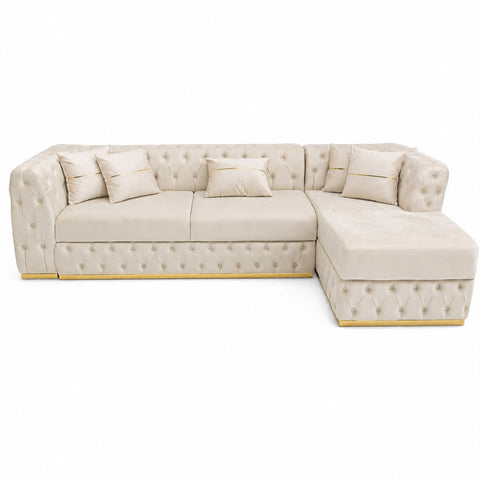Coltar EXTENSIBIL LUNA Tip L SEZLONG DREAPTA , BEJ CU GOLD 290 x 150 cm