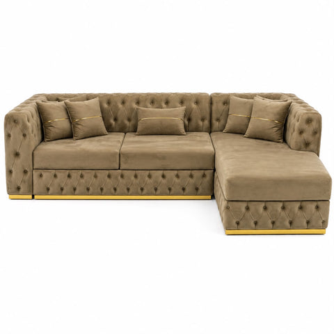 Coltar EXTENSIBIL LUNA Tip L SEZLONG DREAPTA , CAPUCINO CU GOLD 290 x 150 cm