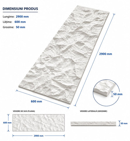 Panou decorativ 3D Stone-Rock Alb 2900x600x50mm