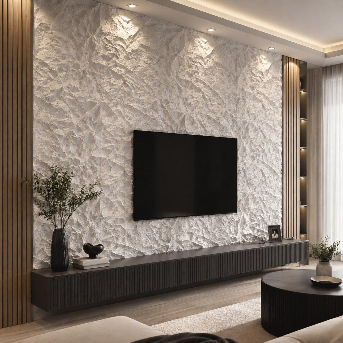 Panou decorativ 3D Stone-Rock Alb 2900x600x50mm