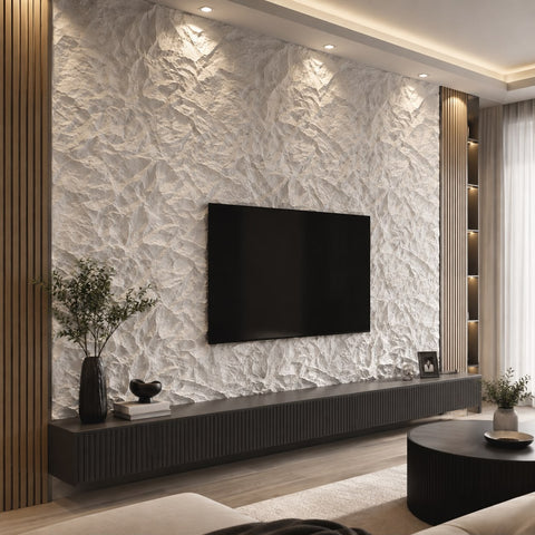 Panou decorativ 3D Stone-Rock Alb 2900x600x50mm