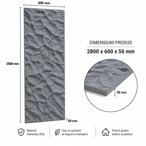 Panou decorativ 3D Stone-Rock Gri Antracit 2800x600x50mm
