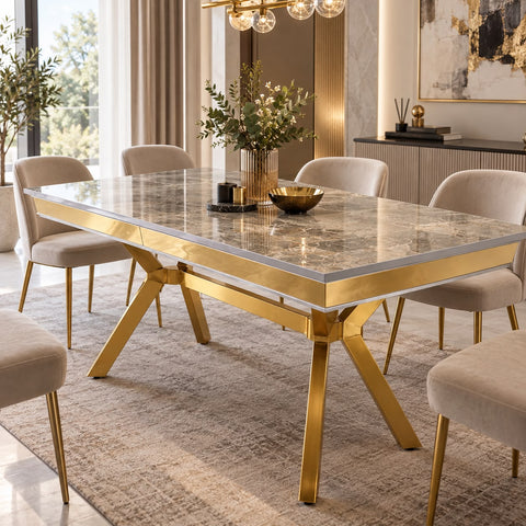 Masa dining BELLAGIO , 160x90x75cm , Auriu & Capucino