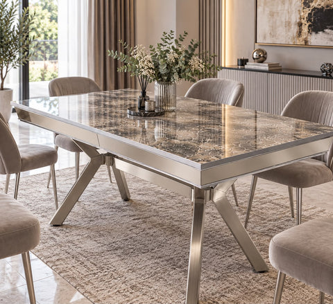 Masă Dining BELLAGIO – 160×90×75 cm – Argintiu & Capucino