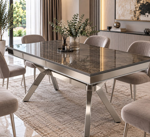 Masă Dining BELLAGIO – 160×90×75 cm – Argintiu & Antracit