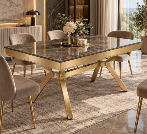 Masă Dining BELLAGIO – 160×90×75 cm – Auriu & Antracit