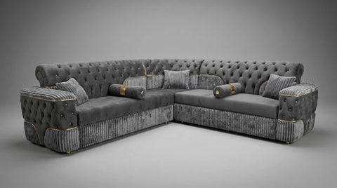 SET COLȚAR EXTENSIBIL FLUFFY 280 × 280 CM, FIX, GRI CU ARGINTIU ȘI MĂSUȚĂ DE CAFEA