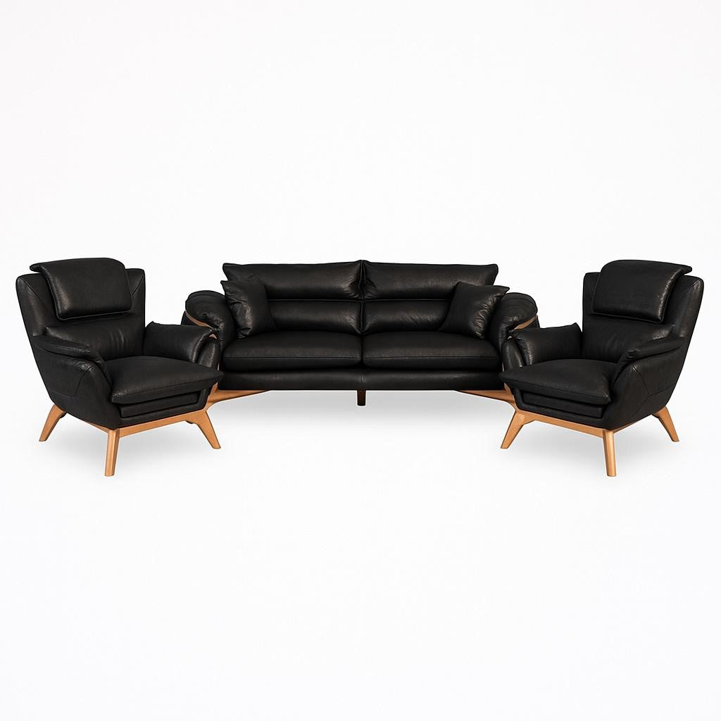 SET 3/1/1 CANAPEA LUXURY ELITE 3 LOCURI SI 2 FOTOLII, TAPITERIE NEAGRA