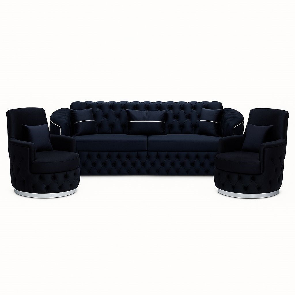 SET 3/1/1 CANAPEA EXTENSIBILA CU 2 FOTOLII PARIS, Catifea NEAGRA