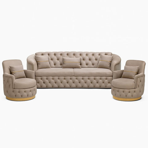 SET 3/1/1 CANAPEA EXTENSIBILA CU 2 FOTOLII PARIS, Catifea CAPUCINO