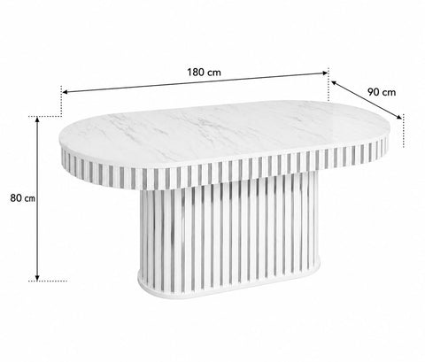 Masa dining cu riflaje alb cu argintiu 180x 90 x 80 cm