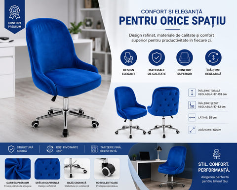 Scaun ATENA ROTATIV, tapiterie albastru royal