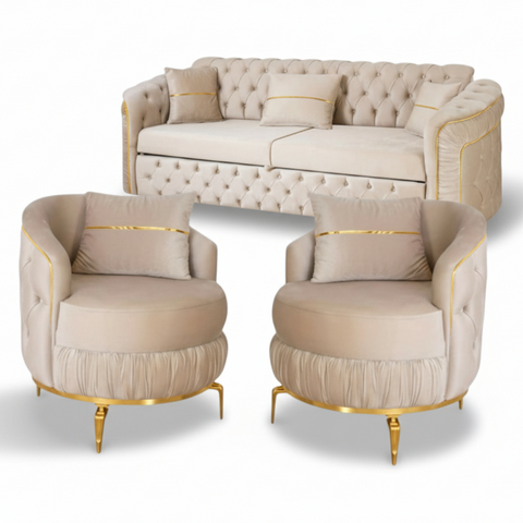 SET 3/1/1 CANAPEA EXTENSIBILA CU 2 FOTOLII PARIS II, Catifea BEJ