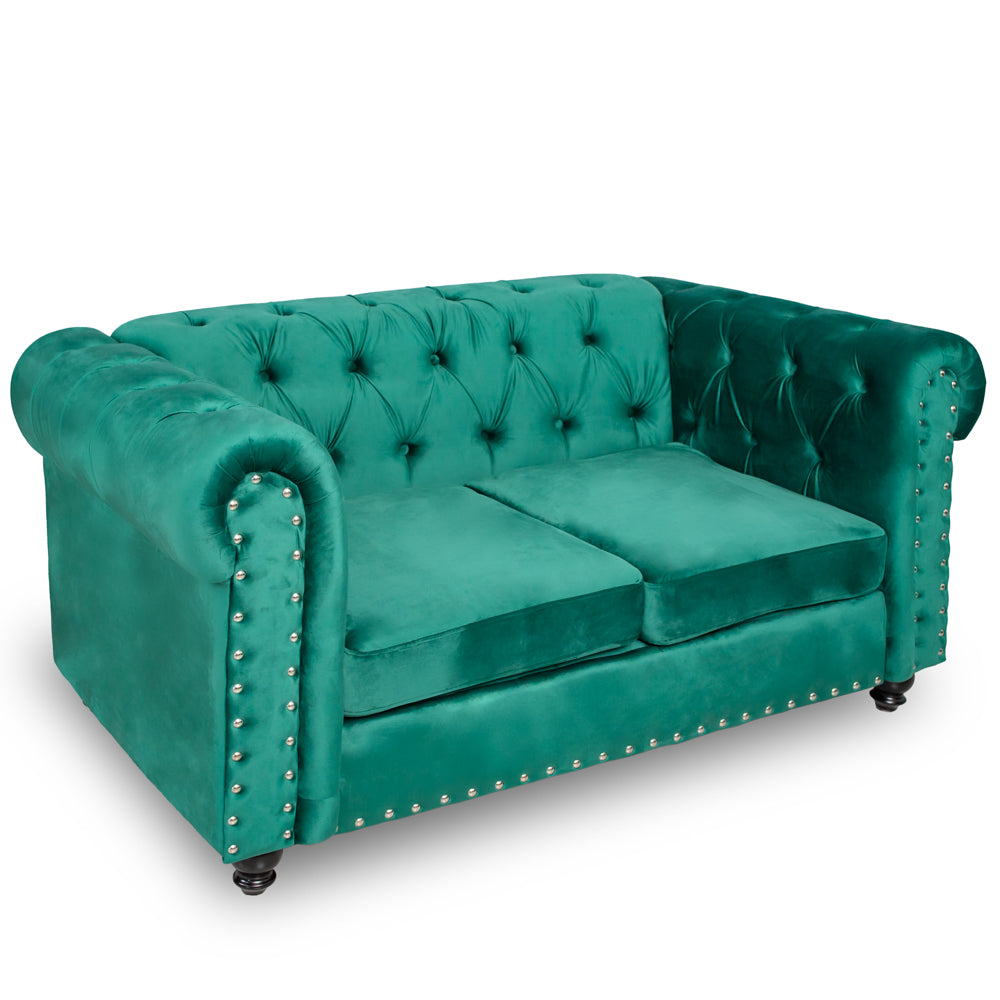 Canapea CHESTERFIELD fixa, 2 locuri, verde smarald 160x90x75cm