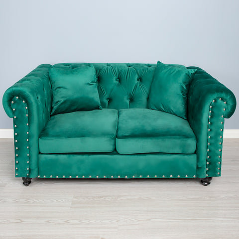 Canapea CHESTERFIELD fixa, 2 locuri, verde smarald 160x90x75cm