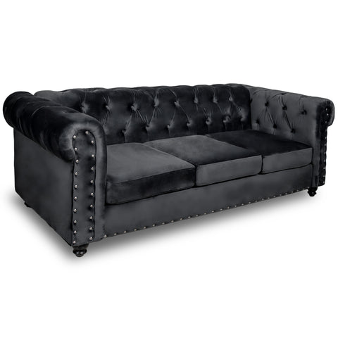 Canapea CHESTERFIELD fixa, 3 locuri, neagra  210x90x75cm