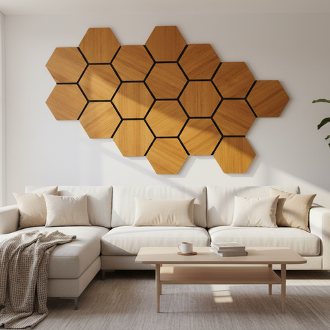 PANOU HEXAGONAL 3D STEJAR 80X65X16MM