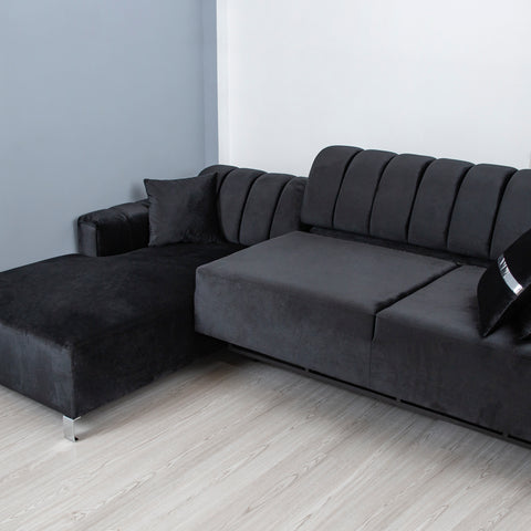 Coltar Florensa electric, negru cu argintiu 320 x 180 cm - sezlong stanga