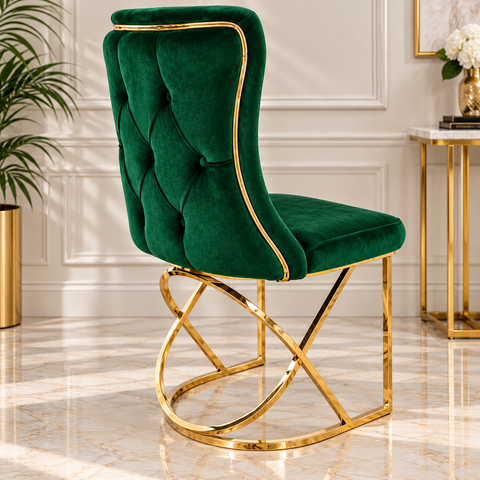 Scaun DELUXE – Metal Auriu & Catifea Verde