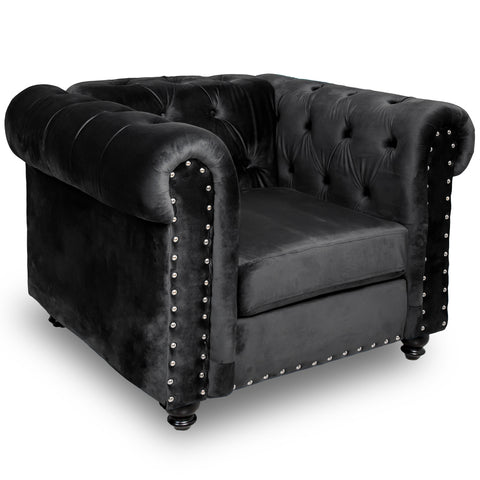 Fotoliu CHESTERFIELD, catifea neagra 100x90x75cm