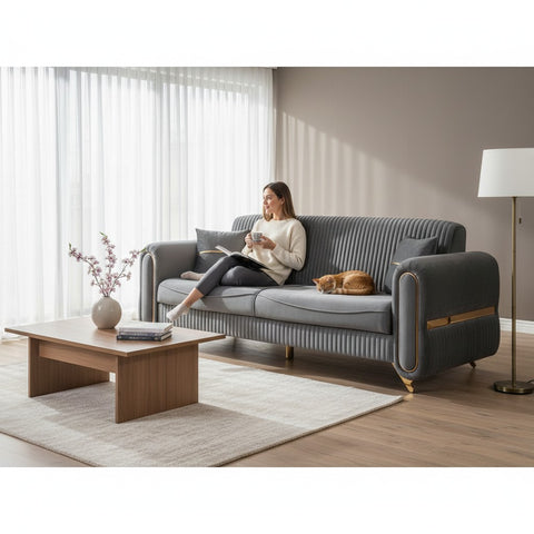 CANAPEA 3 LOCURI PALACE GRI INCHIS - EXTENSIBILA, CLICK CLACK