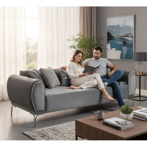 CANAPEA 3 LOCURI NOVO, TAPITATA GRI CU ARGINTIU