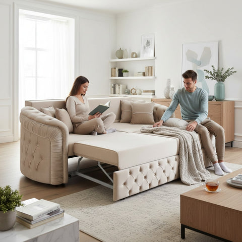 SET 3/1/1 CANAPEA EXTENSIBILA CU 2 FOTOLII PARIS II, Catifea BEJ