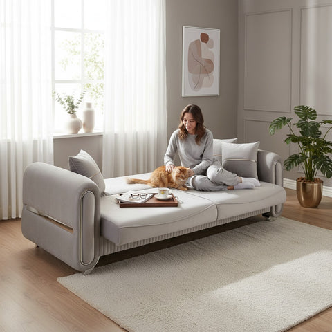 SET PALACE 3/1/1 - CANAPEA EXTENSIBILA + 2 FOTOLII, GRI CU ARGINTIU