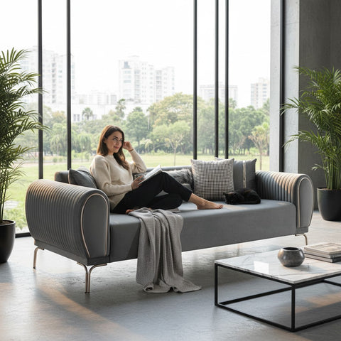 CANAPEA 3 LOCURI NOVO, TAPITATA GRI CU ARGINTIU