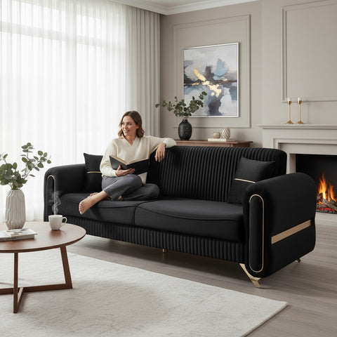 CANAPEA 3 LOCURI PALACE NEAGRA - EXTENSIBILA, CLICK CLACK