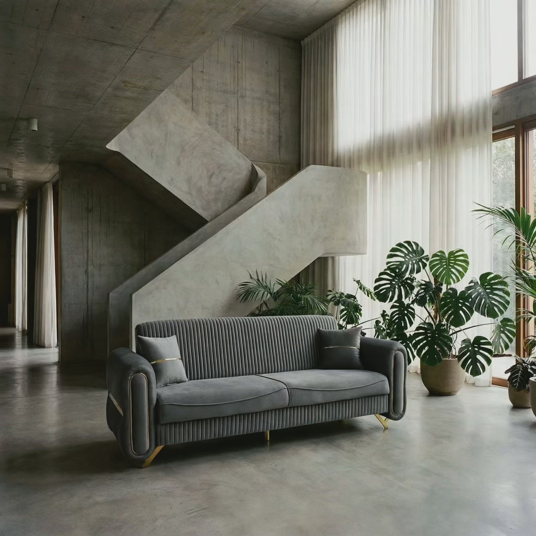 CANAPEA 3 LOCURI PALACE GRI INCHIS - EXTENSIBILA, CLICK CLACK