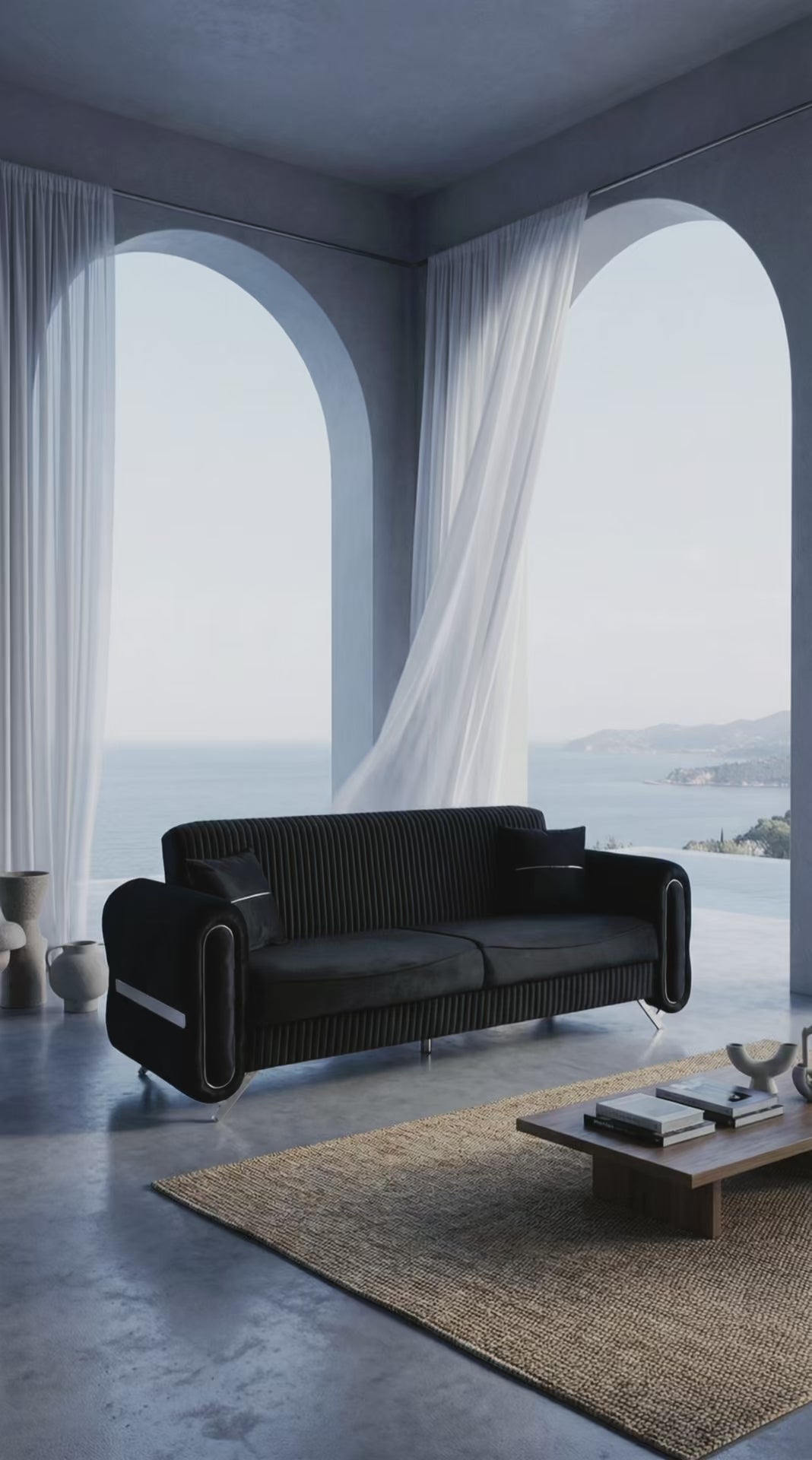 CANAPEA 3 LOCURI PALACE NEAGRA - EXTENSIBILA, CLICK CLACK